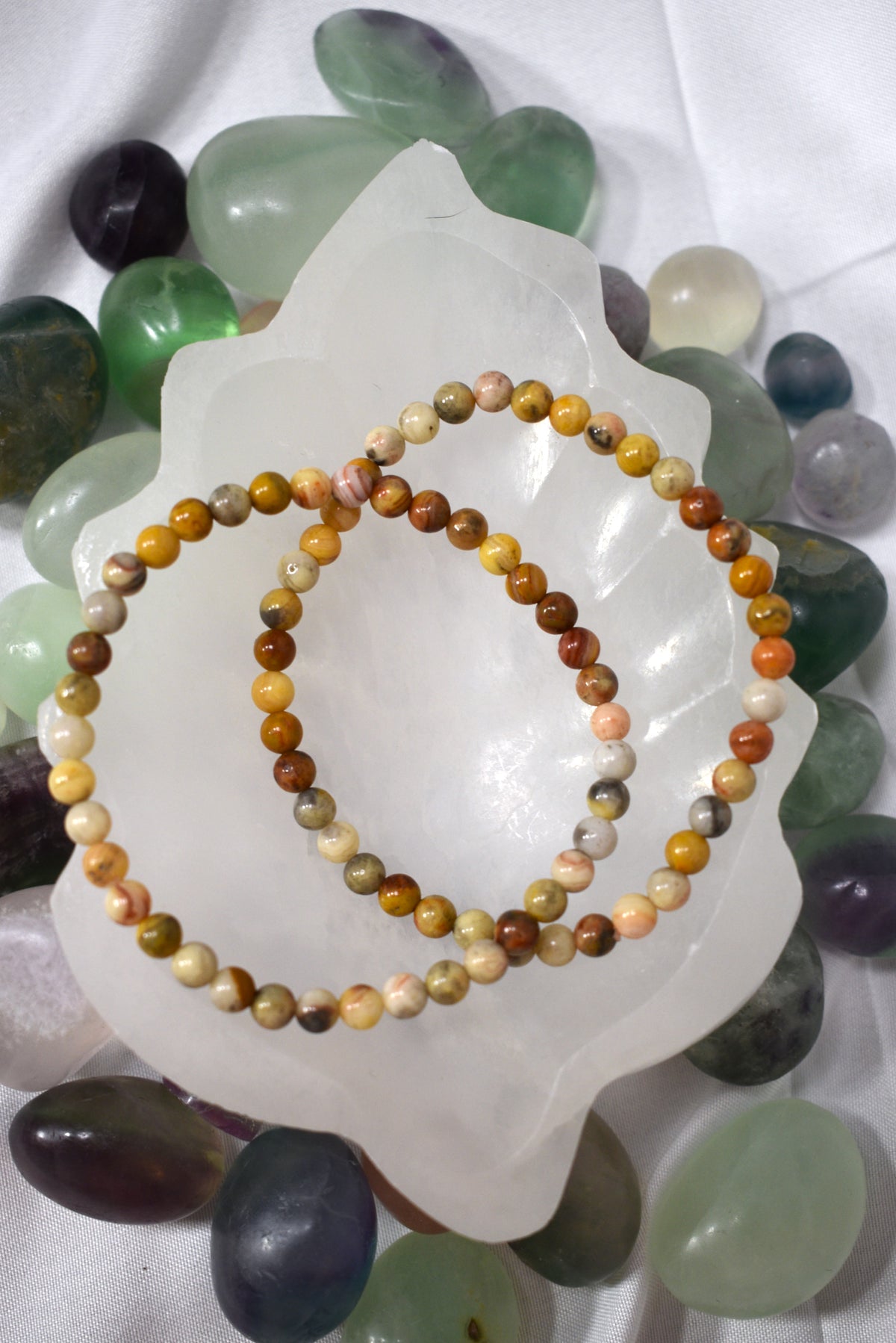 4mm Crazy Lace Agate Crystal Bead Bracelet