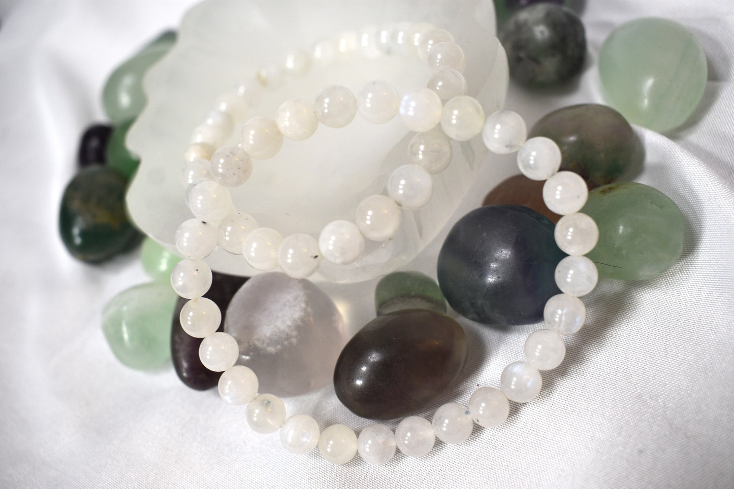 6mm Crystal Bead Bracelet Moonstone Blue Flash