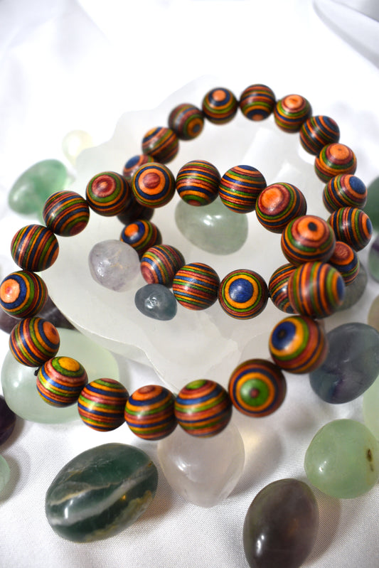 12mm Rainbow Wood Bracelet