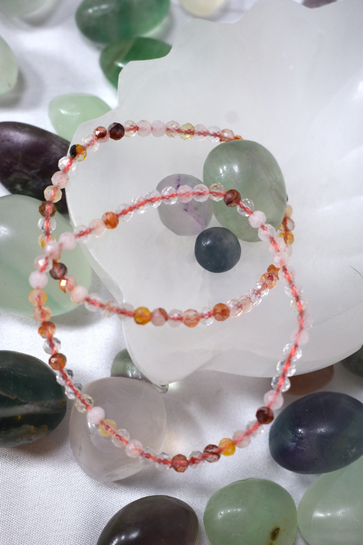 4mm Faceted Fire Quartz Crystal Bead Bracelet
