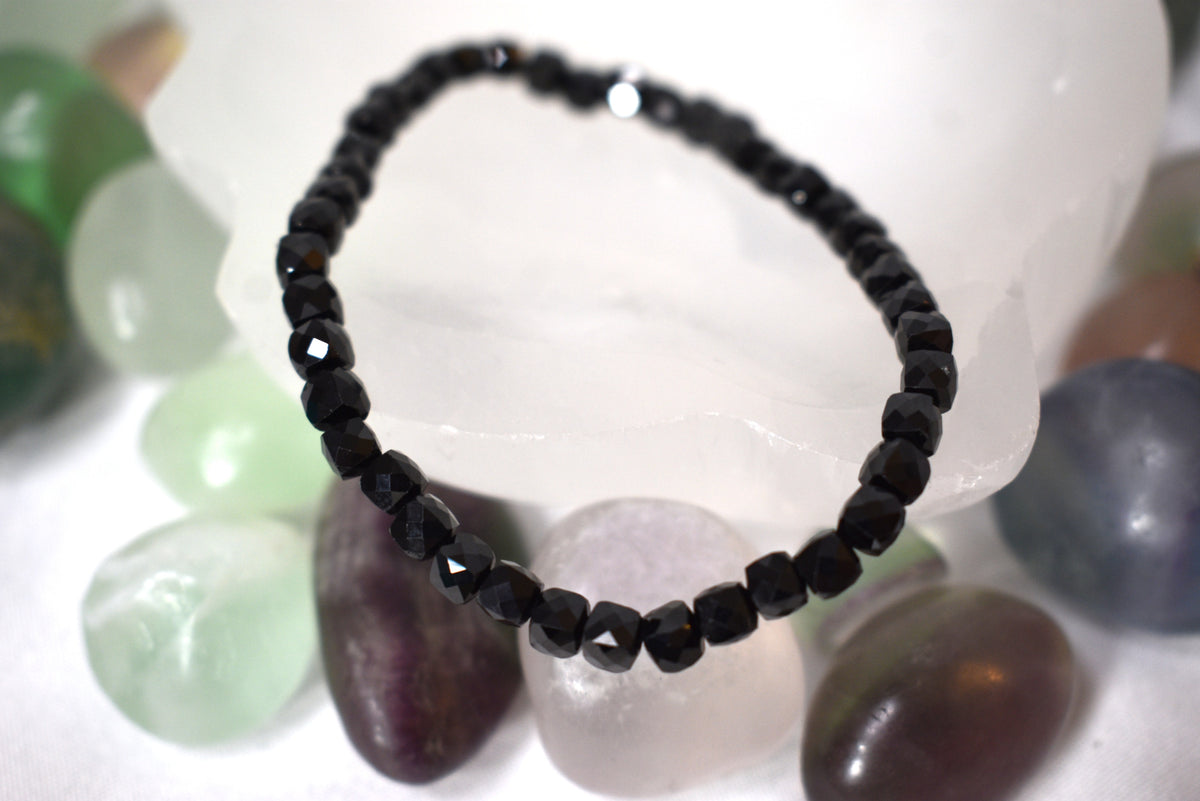 3mm Black Spinel Crystal Faceted Bead Bracelet