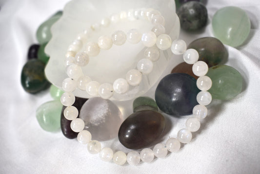 6mm Crystal Bead Bracelet Moonstone Blue Flash