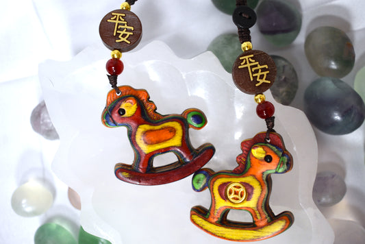 Rainbow Wood Horse Charm Keychain